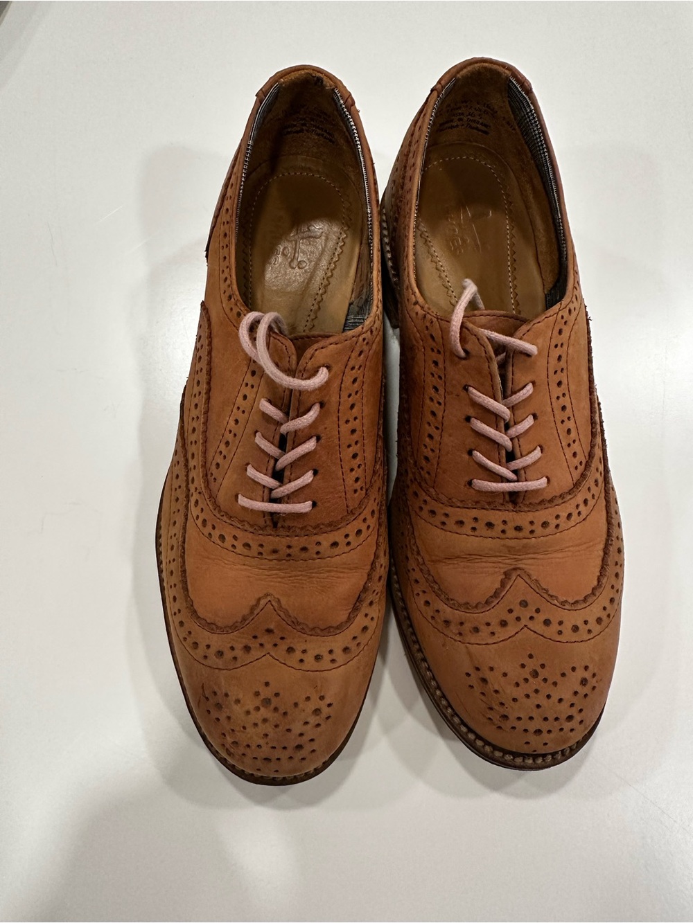 J Shoes Tan Leather Wingtip Oxfords